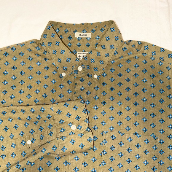 J. Crew Other - J. Crew Shirt Mens Classic 100% Cotton Olive Green Blue Floral Button Down ~ L